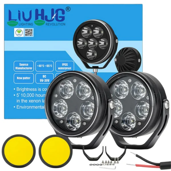 HJG 100W Round 5 LED Fog Lights Universal with Yellow Cap for Bike (Pack of 2)