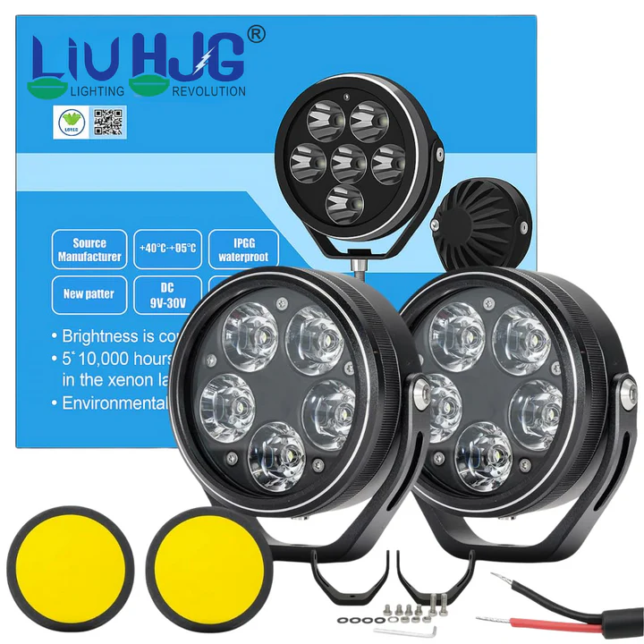 HJG 100W Round 5 LED Fog Lights Universal with Yellow Cap for Bike (Pack of 2)