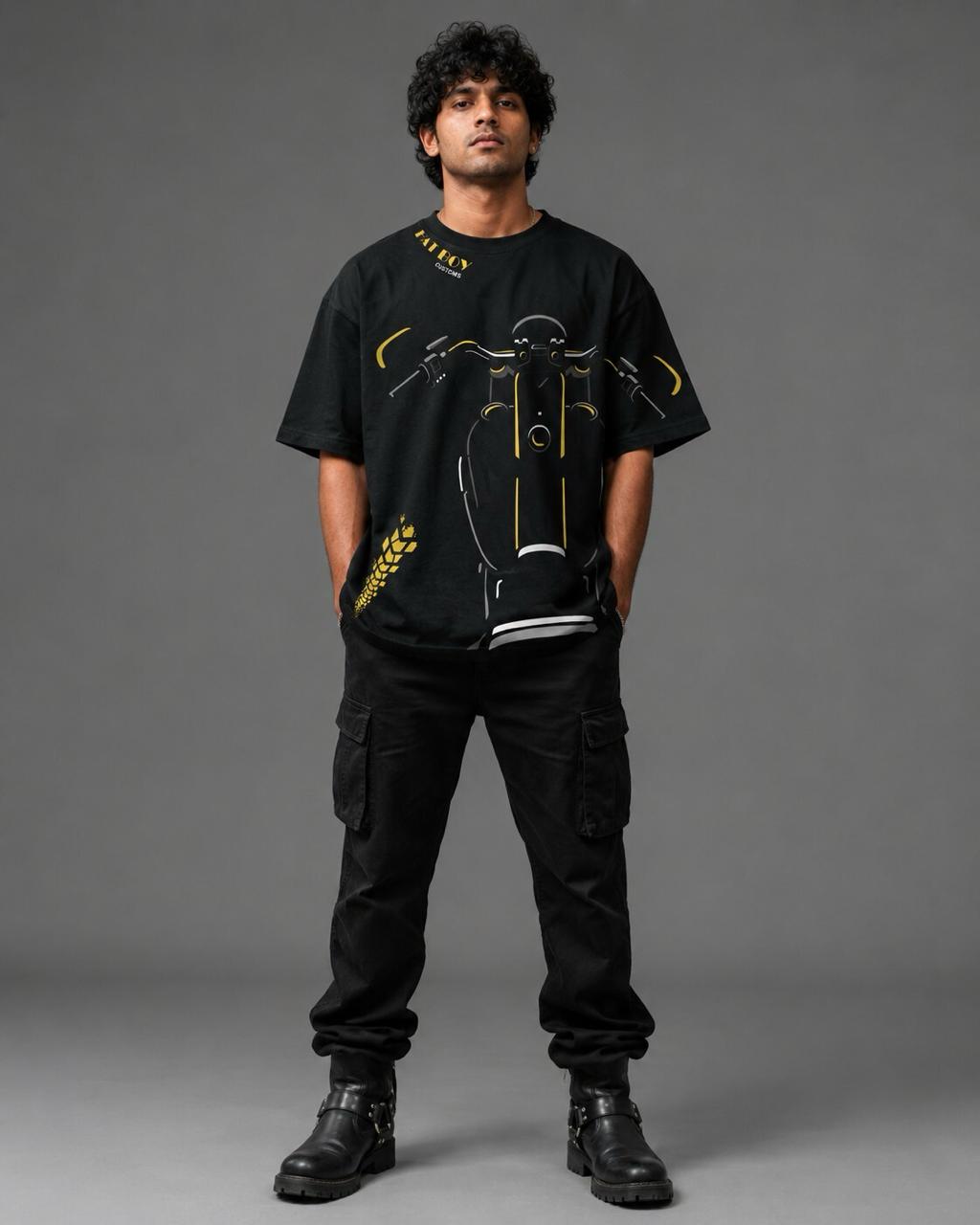 Fatboy Customs Oversized Cruiser Tee – Black & Yellow Edition