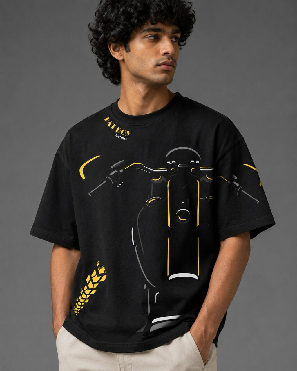 Fatboy Customs Oversized Cruiser Tee – Black & Yellow Edition - Image 5