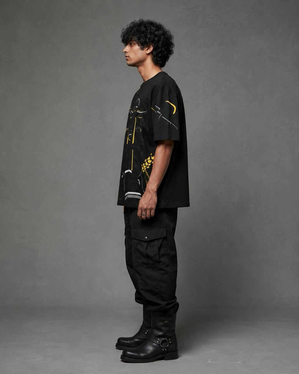 Fatboy Customs Oversized Cruiser Tee – Black & Yellow Edition - Image 3