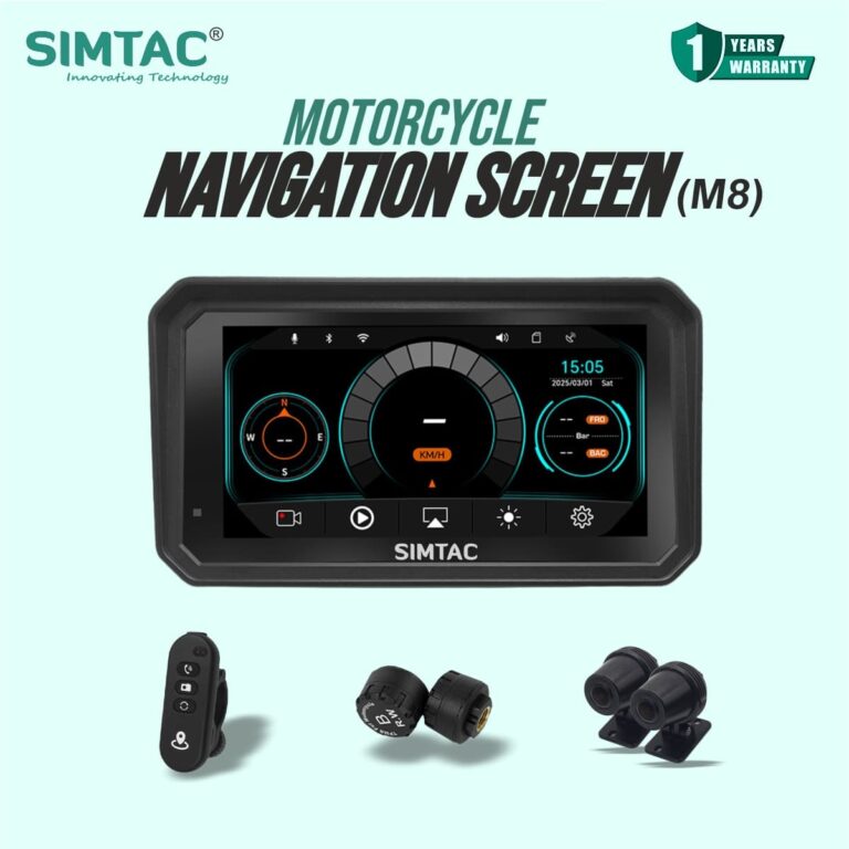 Simtac M8DT Quick-Detachable Motorcycle GPS Navigation System (CarPlay & Android Auto)