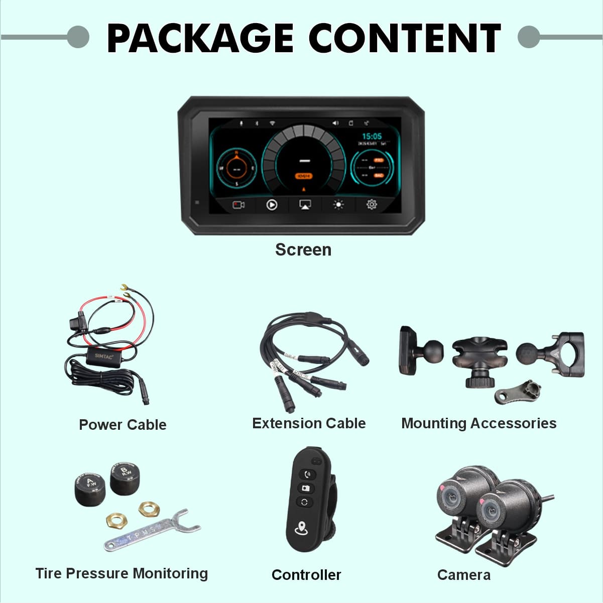 Simtac M8DT Quick-Detachable Motorcycle GPS Navigation System (CarPlay & Android Auto) - Image 2