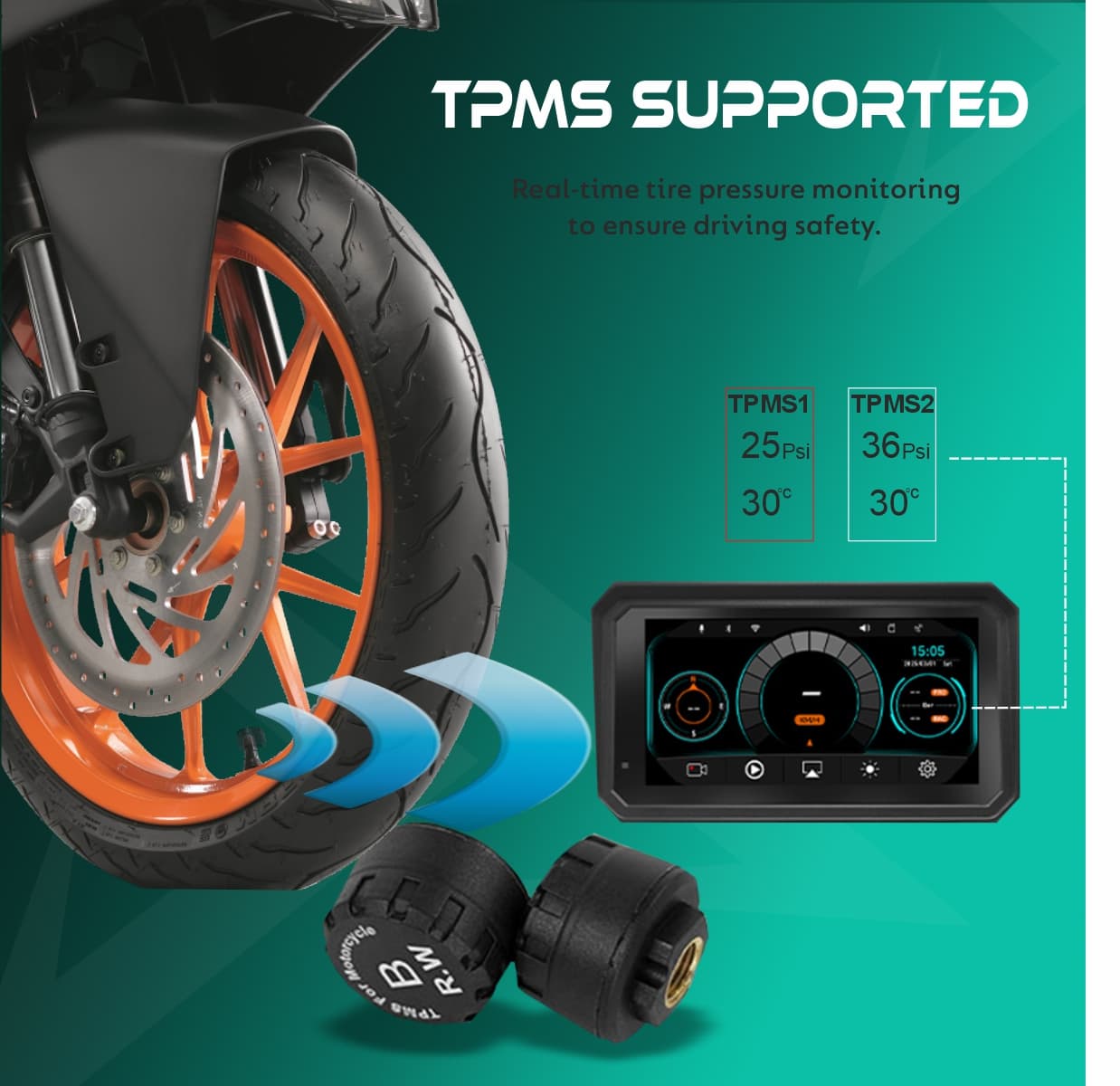 Simtac M3T 5-Inch Quick-Detachable Motorcycle Smart Navigation System (with TPMS) - Image 4